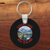 Queenstown New Zealand Retro Distressed Circle  キーホルダー (正面)