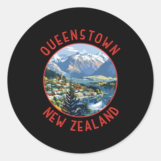 Queenstown New Zealand Retro Distressed Circle  ラウンドシール (正面)