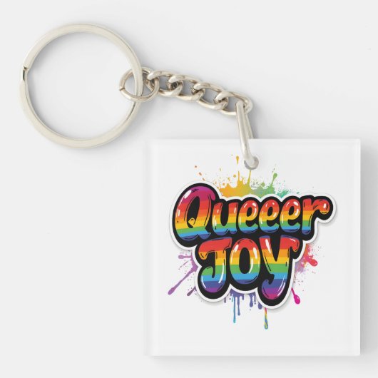 Queer Joy Rainbow Pride Typography – LGBTQ+ Quotes キーホルダー (正面)