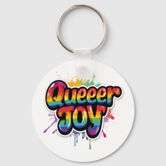 Queer Joy Rainbow Pride Typography – LGBTQ+ Quotes キーホルダー (正面)
