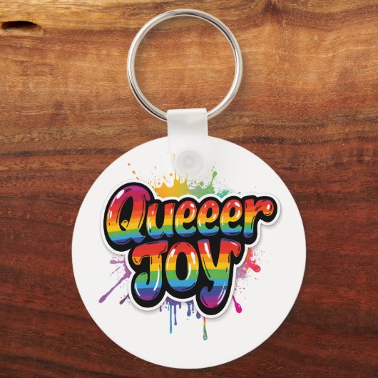 Queer Joy Rainbow Pride Typography – LGBTQ+ Quotes キーホルダー (裏面)
