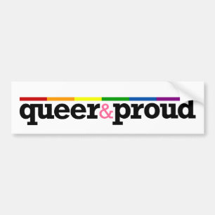 Queer&proudの白いバンパーステッカー バンパーステッカー