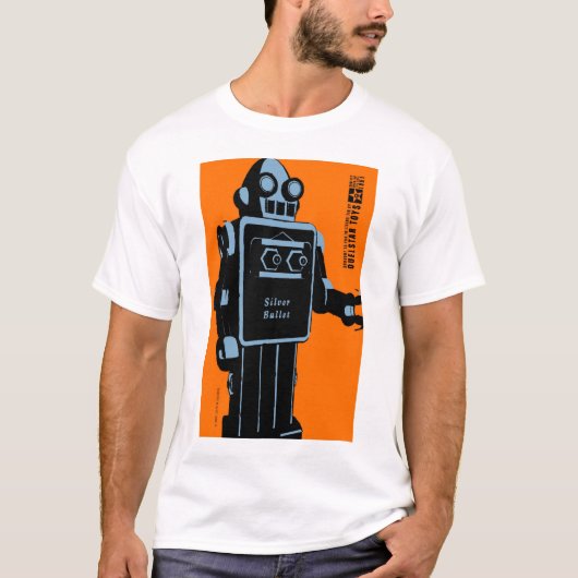 Quelstarは銀製の弾丸の錫のおもちゃのロボットをもてあそびます Tシャツ (正面)