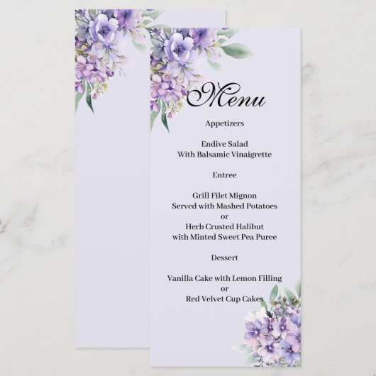 Quenceanera Lavender floral Menu メニュー (正面/裏面)