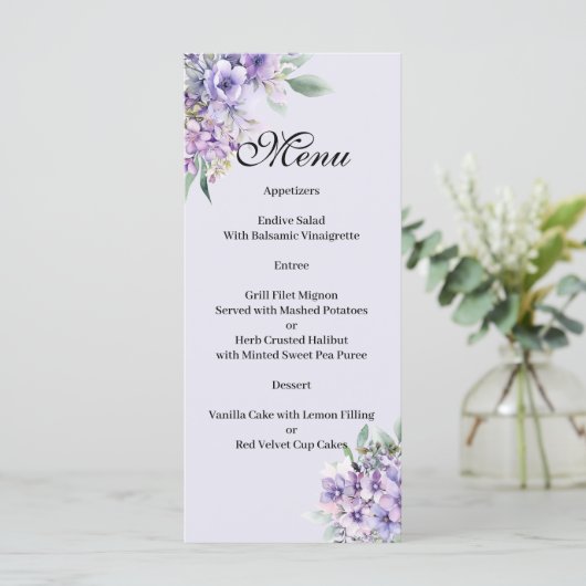 Quenceanera Lavender floral Menu メニュー (スタンド正面)