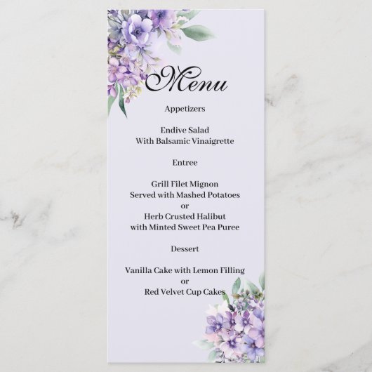 Quenceanera Lavender floral Menu メニュー (正面)