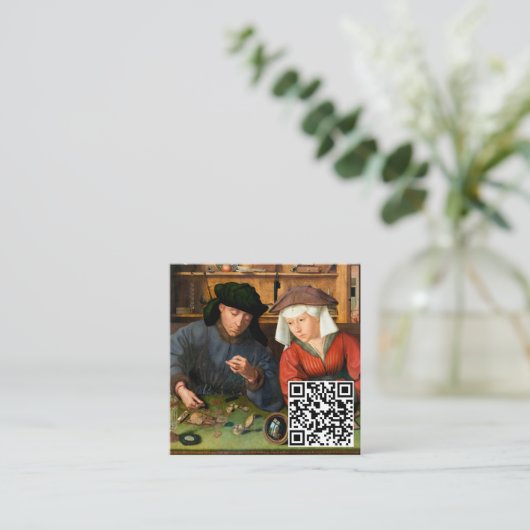 Quentin Matsys - Moneylender & His Wife - QR Code スクエア名刺 (スタンド正面)