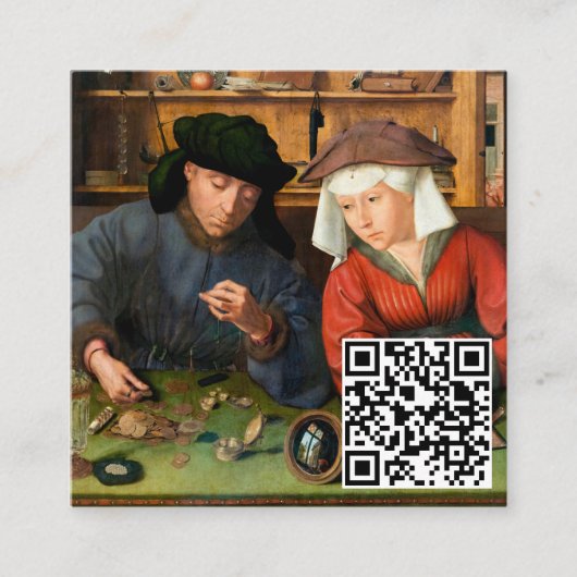 Quentin Matsys - Moneylender & His Wife - QR Code スクエア名刺 (正面)