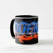 Quentin Vorname Name Graffiti blue orange Tasse マグカップ (正面左)