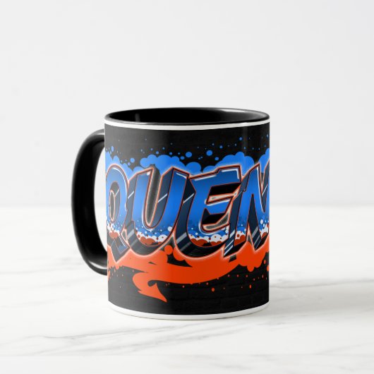 Quentin Vorname Name Graffiti blue orange Tasse マグカップ (正面左)