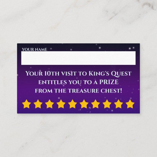 Quest王の日曜学校の刺激の穿孔器 名刺 (裏面)