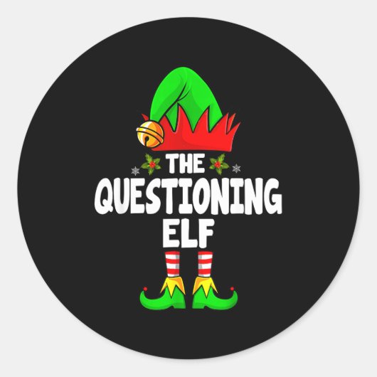 Questioning Elf Group Christmas Funny Pajama Party ラウンドシール (正面)