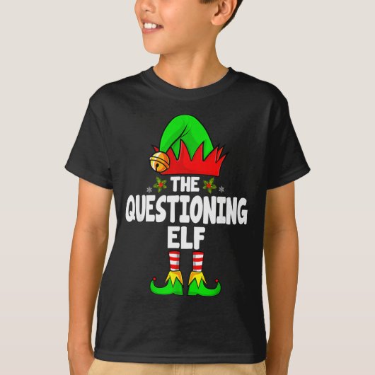 Questioning Elf Group Christmas Funny Pajama Party Tシャツ (正面)