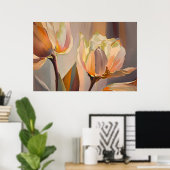 Quiet Bloom – Abstract Tulips In Soft Gold ポスター (ホームオフィス)