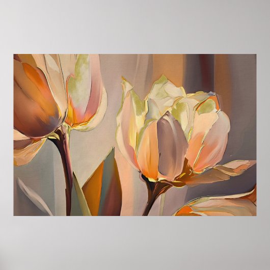 Quiet Bloom – Abstract Tulips In Soft Gold ポスター (正面)