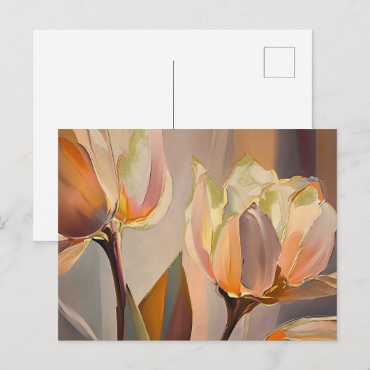 Quiet Bloom – Abstract Tulips In Soft Gold ポストカード (正面/裏面)