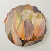 Quiet Bloom – Abstract Tulips In Soft Gold ラウンドクッション (裏面)