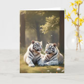 Quiet Companions – White Tigers Greeting Card カード (黄色い花)