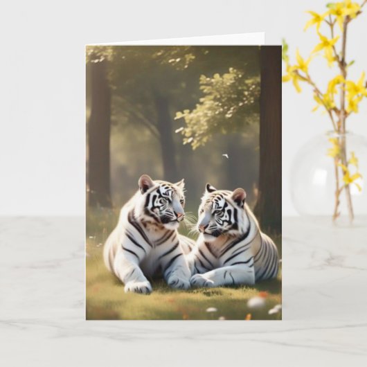 Quiet Companions – White Tigers Greeting Card カード (黄色い花)