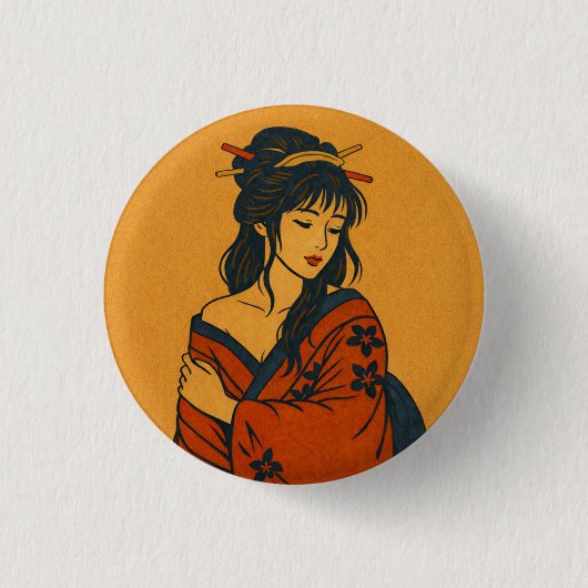 Quiet Elegance – Traditional Japanese Woman Art 缶バッジ (正面)