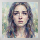Quiet Grief Impressionist Style Woman Portrait ポスター (正面)