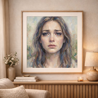 Quiet Grief Impressionist Style Woman Portrait ポスター
