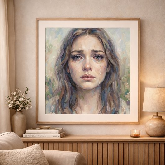Quiet Grief Impressionist Style Woman Portrait ポスター