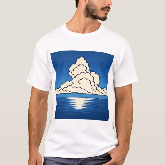 Quiet Horizon – Minimal Ocean & Cloud Art T-Shirt Tシャツ (正面)