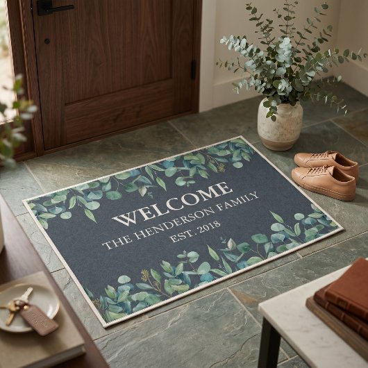 Quiet Luxury ユーカリ ウェルカム 家族の名前  ドアマット