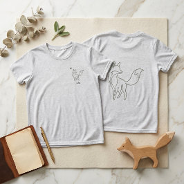 Quiet Luxury ラインアートのキツネ セージグリーン 子供 名前入り トライブレンドTシャツ