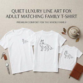 Quiet Luxury ラインアートフォックス 大人用 マッチングファミリー Tシャツ
