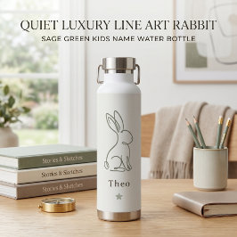 Quiet Luxury ラインアート うさぎ セージグリーン 子供 名前入り ウォーターボトル