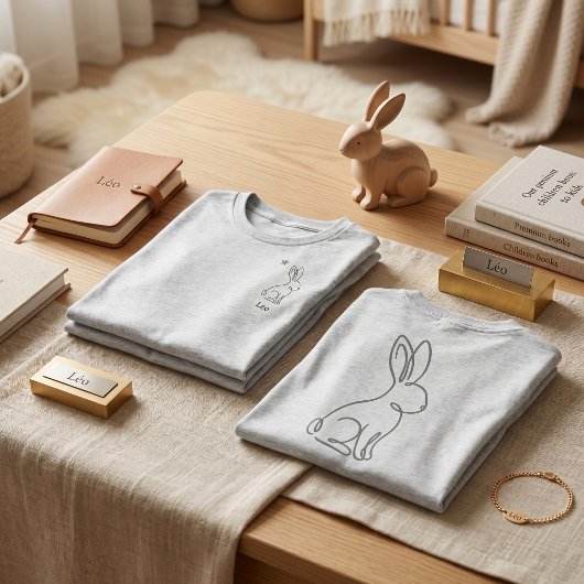 Quiet Luxury ラインアート うさぎ Sage Green 子供 名前入り トライブレンドTシャツ