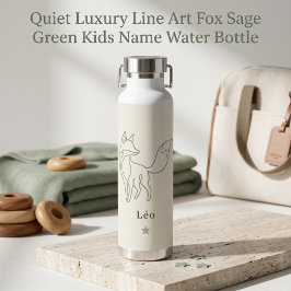 Quiet Luxury ラインアート キツネ セージグリーン 子供 名前入り ウォーターボトル