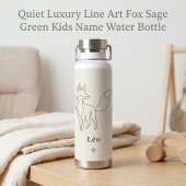 Quiet Luxury ラインアート キツネ セージグリーン 子供 名前入り ウォーターボトル