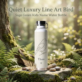 Quiet Luxury ラインアート 鳥 セージグリーン 子供 名前 ウォーターボトル