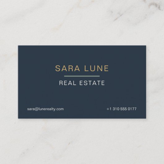 Quiet Luxury Navy Gold Real Estate Agent Minimalis 名刺 (正面)