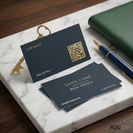 Quiet Luxury Navy Gold Real Estate Agent Minimalis 名刺