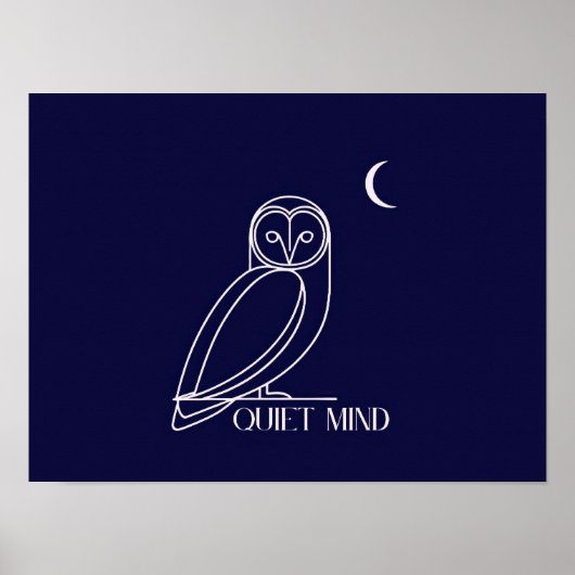 Quiet Mind フクロウ – シンプルな夜の知恵デザイン ポスター (正面)