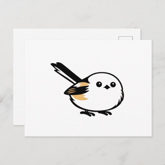 Quiet Minimal Long-Tailed Tit Illustration ポストカード (正面/裏面)