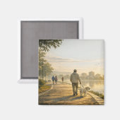 Quiet Morning Walk – 2" Square Art Magnet マグネット (正面/裏面)