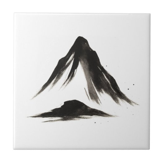 Quiet Mountain – コースター上の墨刷毛風景 タイル (正面)