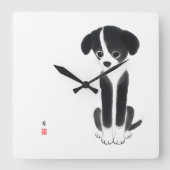 Quiet Paws - Minimalist Ink Puppy スクエア壁時計 (正面)
