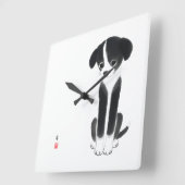 Quiet Paws - Minimalist Ink Puppy スクエア壁時計 (傾斜)