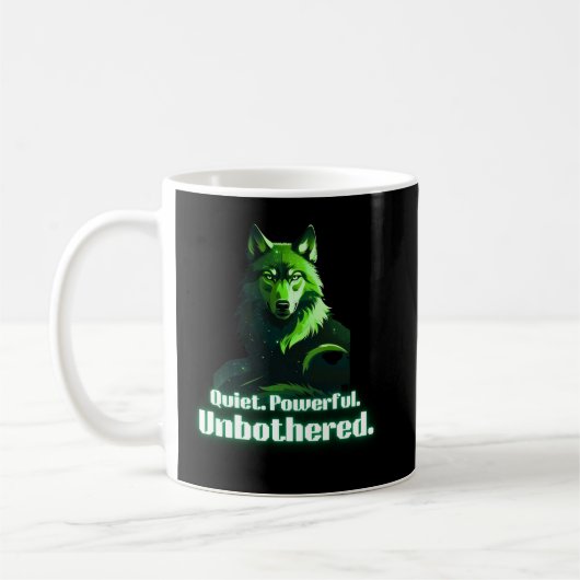 Quiet Powerful Unbothered Wolf Minimal Quote コーヒーマグカップ (左)