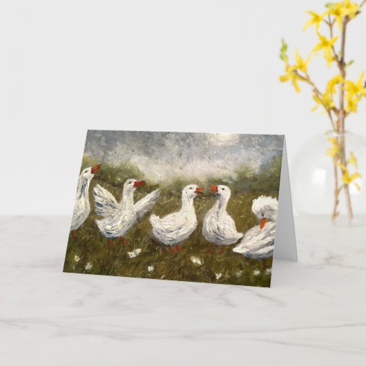 Quiet Quack: White Duck Starry Night Goose カード (黄色い花)