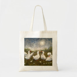 Quiet Quack: White Duck Starry Night Goose トートバッグ