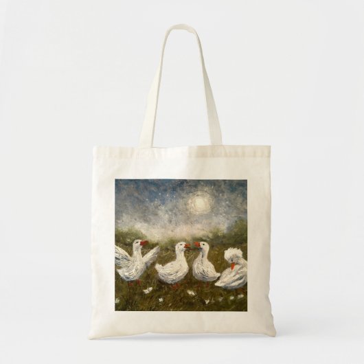 Quiet Quack: White Duck Starry Night Goose トートバッグ (正面)