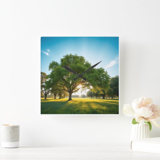 Quiet Time With a Big Tree スクエア壁時計 (ホーム)