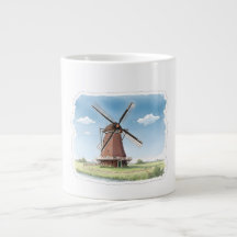 Quiet Windmill in the Fields – Soft Watercolor Lan
